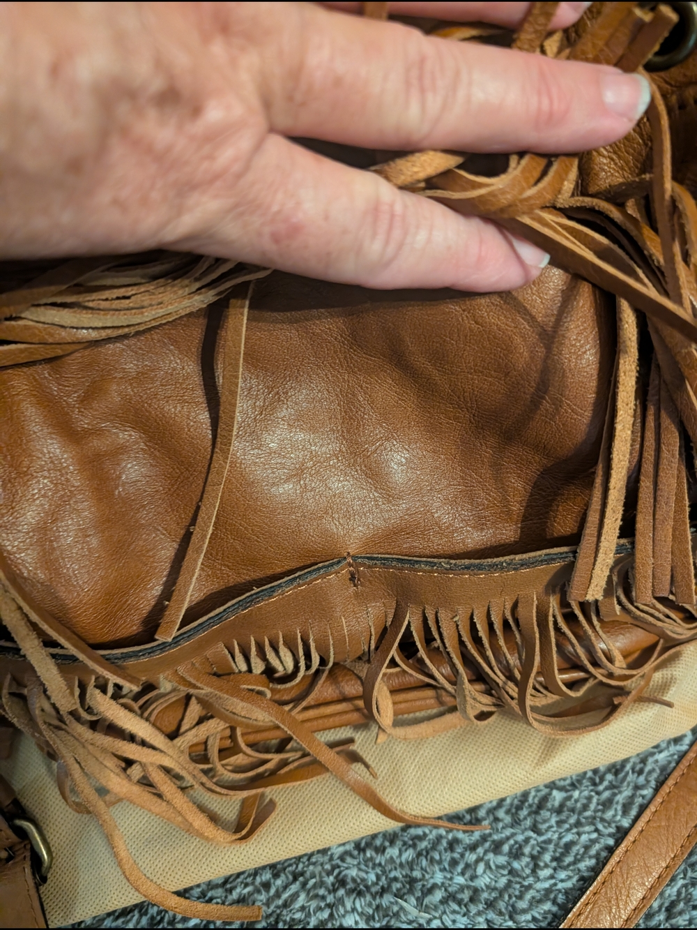 Patricia Nash Tan Leather Fringe Drawstring Crossbody - Picture 10 of 11